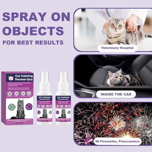 Cat Calming Spray with Pheromones – Anxiety & Stress Relief for Cats – Reduce Scratching Furniture, Urine Marking & Aggression – Calming Aid for Travel, Vet Visits & Home – 60-Day Supply (2 × 60 mL) in Kuwait