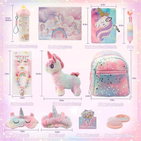 Unicorn Toys Gifts for Girls 4 5 6 7 8 9 10Years Old with Plush Toy Backpack 316 Stainless Steel Water Bottle Jewelry (Necklace Bracelet) Diary with Lock for Girls Sleep Mask Hair Accessories in Saudi Arabia