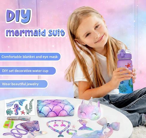 Mermaid Tail Blanket for Girls Valentine's Day Easter Gifts for Girl Birthday Diamond Art Kits with Soft Wearable Blanket Water Bottle in Saudi Arabia