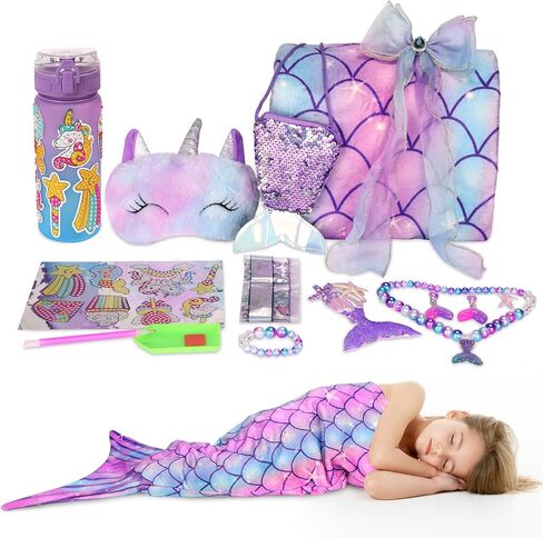 Mermaid Tail Blanket for Girls Valentine's Day Easter Gifts for Girl Birthday Diamond Art Kits with Soft Wearable Blanket Water Bottle in Saudi Arabia