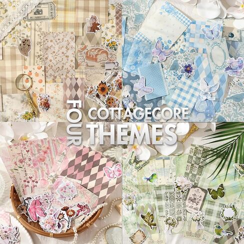 OKUPAN Scrapbook Supplies Kit – 400PCS Vintage Cottagecore Floral Scrapbook Paper & Stickers, 4 Pack Pastoral Scrapbooking Supplies for Journaling, Card Making & DIY Gifts in Saudi Arabia