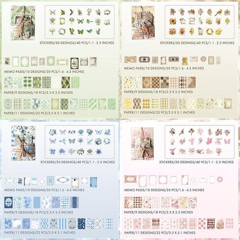 OKUPAN Scrapbook Supplies Kit – 400PCS Vintage Cottagecore Floral Scrapbook Paper & Stickers, 4 Pack Pastoral Scrapbooking Supplies for Journaling, Card Making & DIY Gifts in Saudi Arabia