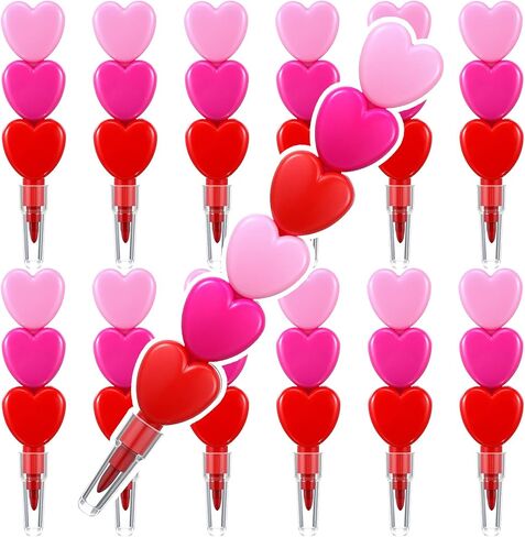 36 Pcs Valentines Day Crayons Heart Stacking Crayon 3 Colors Lovely Shaped Stacking Party Favors for Valentines Day, Family Party Gifts in Saudi Arabia