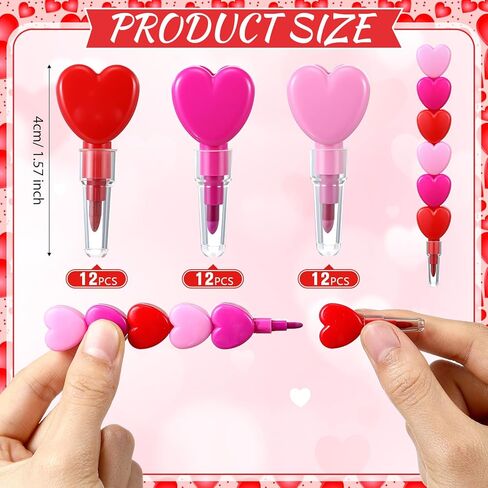 36 Pcs Valentines Day Crayons Heart Stacking Crayon 3 Colors Lovely Shaped Stacking Party Favors for Valentines Day, Family Party Gifts in Saudi Arabia
