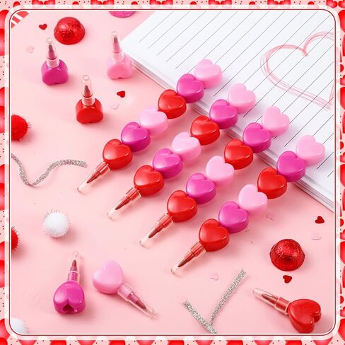 36 Pcs Valentines Day Crayons Heart Stacking Crayon 3 Colors Lovely Shaped Stacking Party Favors for Valentines Day, Family Party Gifts in Saudi Arabia
