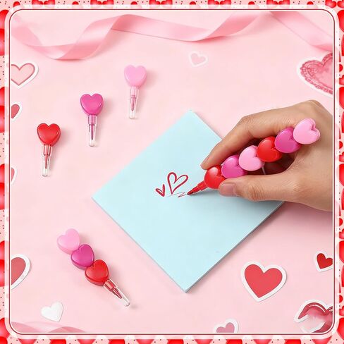 36 Pcs Valentines Day Crayons Heart Stacking Crayon 3 Colors Lovely Shaped Stacking Party Favors for Valentines Day, Family Party Gifts in Saudi Arabia