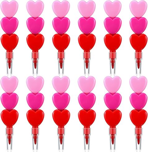 36 Pcs Valentines Day Crayons Heart Stacking Crayon 3 Colors Lovely Shaped Stacking Party Favors for Valentines Day, Family Party Gifts in Saudi Arabia