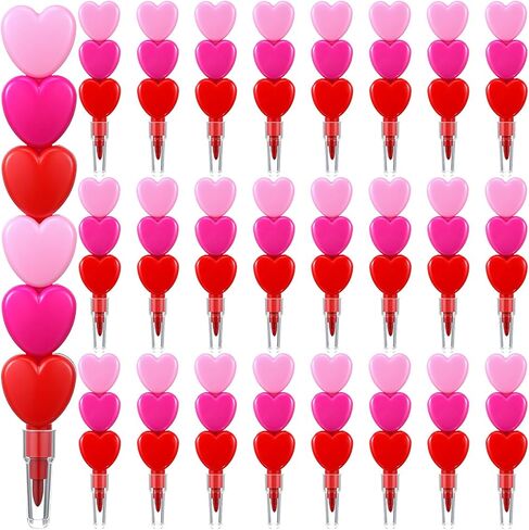 36 Pcs Valentines Day Crayons Heart Stacking Crayon 3 Colors Lovely Shaped Stacking Party Favors for Valentines Day, Family Party Gifts in Saudi Arabia