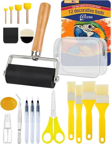 XYCCRX 12 قطعة مجموعة أدوات Decoupage الأساسية من السيليكون، لمشاريع الفنون والحرف اليدوية DIY مجموعات Decoupage للبالغين للحرف الورقية والنسيج والمناديل in Kuwait