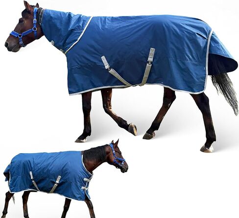 Horse Turnout Blanket, Medium Weight Winter Blanket for Horses, 220g Filling,1200 Denier Waterproof &Breathable/Detachable Neck Cover (Navy Blue, US78IN(EU145CM)) in Saudi Arabia