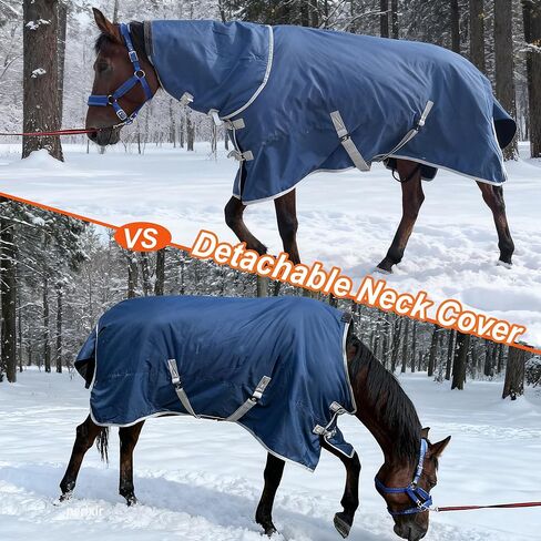 Horse Turnout Blanket, Medium Weight Winter Blanket for Horses, 220g Filling,1200 Denier Waterproof &Breathable/Detachable Neck Cover (Navy Blue, US78IN(EU145CM)) in Saudi Arabia