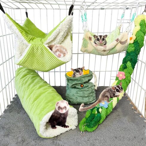 Hamiledyi Ferret Hammock 5 Pack Sugar Glider Climbing Ropes Toys Rat Hanging Tunnel Hammock Swing Squirrel Hideout Bed Cage Accessories for Hamster Mouse Small Animals in Saudi Arabia