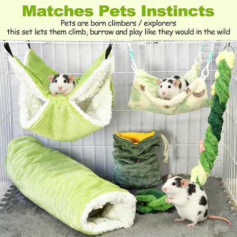Hamiledyi Ferret Hammock 5 Pack Sugar Glider Climbing Ropes Toys Rat Hanging Tunnel Hammock Swing Squirrel Hideout Bed Cage Accessories for Hamster Mouse Small Animals in Saudi Arabia