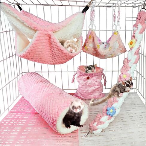 Hamiledyi Ferret Hammock 5 Pack Sugar Glider Climbing Ropes Toys Rat Hanging Tunnel Hammock Swing Squirrel Hideout Bed Cage Accessories for Hamster Mouse Small Animals in Saudi Arabia