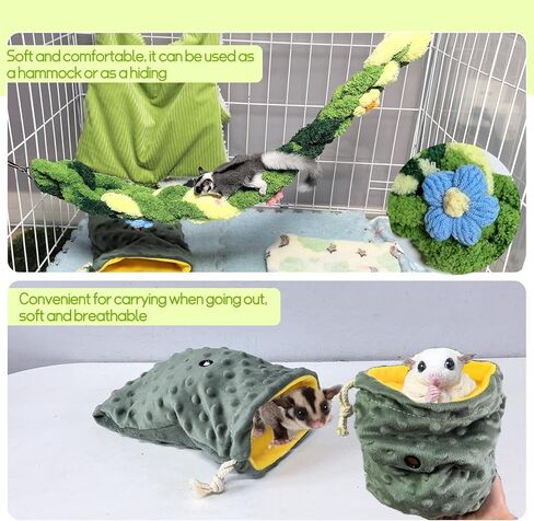Hamiledyi Ferret Hammock 5 Pack Sugar Glider Climbing Ropes Toys Rat Hanging Tunnel Hammock Swing Squirrel Hideout Bed Cage Accessories for Hamster Mouse Small Animals in Saudi Arabia