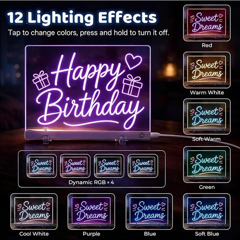لوحة رسم LED للأطفال، لوحة ملاحظات قابلة للمسح الجاف من الأكريليك مقاس 16.5 بوصة مع 12 تأثيرًا ضوئيًا، لوحة رسومات الشعار المبتكرة المتوهجة مع 7 أقلام تحديد، هدية عيد ميلاد للأطفال in Saudi Arabia