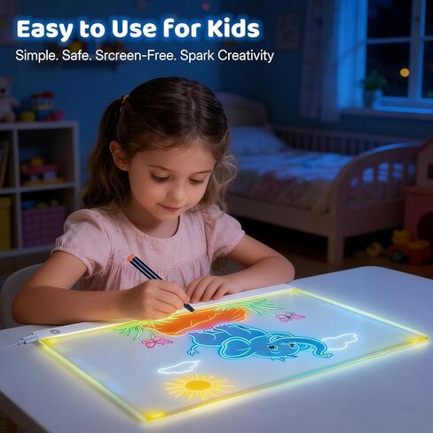 لوحة رسم LED للأطفال، لوحة ملاحظات قابلة للمسح الجاف من الأكريليك مقاس 16.5 بوصة مع 12 تأثيرًا ضوئيًا، لوحة رسومات الشعار المبتكرة المتوهجة مع 7 أقلام تحديد، هدية عيد ميلاد للأطفال in Saudi Arabia