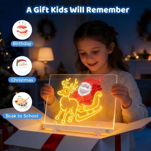 لوحة رسم LED للأطفال، لوحة ملاحظات قابلة للمسح الجاف من الأكريليك مقاس 16.5 بوصة مع 12 تأثيرًا ضوئيًا، لوحة رسومات الشعار المبتكرة المتوهجة مع 7 أقلام تحديد، هدية عيد ميلاد للأطفال in Saudi Arabia