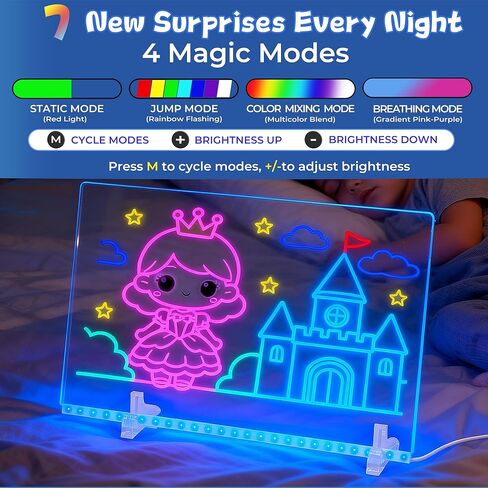 لوحة رسم بإضاءة ليد من الأكريليك للأطفال من ويل كيدز، لوحة رسم مضيئة متوهجة مقاس 13.7 × 10.2 بوصة تعمل بمنفذ USB مع 10 تأثيرات ضوئية و7 ألوان مع أقلام تحديد، هدية تابلت للكتابة نيون للأطفال in Kuwait