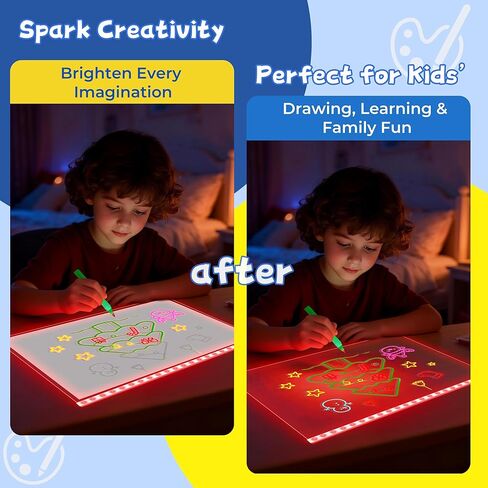 لوحة رسم بإضاءة ليد من الأكريليك للأطفال من ويل كيدز، لوحة رسم مضيئة متوهجة مقاس 13.7 × 10.2 بوصة تعمل بمنفذ USB مع 10 تأثيرات ضوئية و7 ألوان مع أقلام تحديد، هدية تابلت للكتابة نيون للأطفال in Kuwait
