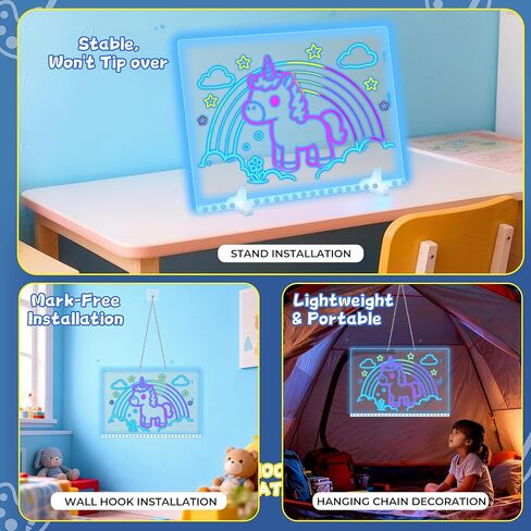 لوحة رسم بإضاءة ليد من الأكريليك للأطفال من ويل كيدز، لوحة رسم مضيئة متوهجة مقاس 13.7 × 10.2 بوصة تعمل بمنفذ USB مع 10 تأثيرات ضوئية و7 ألوان مع أقلام تحديد، هدية تابلت للكتابة نيون للأطفال in Kuwait