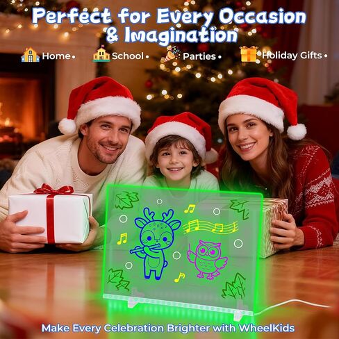 لوحة رسم بإضاءة ليد من الأكريليك للأطفال من ويل كيدز، لوحة رسم مضيئة متوهجة مقاس 13.7 × 10.2 بوصة تعمل بمنفذ USB مع 10 تأثيرات ضوئية و7 ألوان مع أقلام تحديد، هدية تابلت للكتابة نيون للأطفال in Kuwait