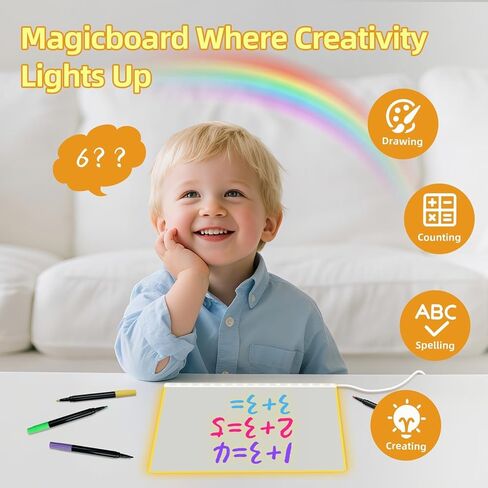 Led Drawing Board with 14 Highlighters,Led Note Boards with Colors,16" Drawing Tablet, 6 Modes & 8 Colors,7 Markers&Tracing Book,Light Boards for Birthday Holiday Day Gifts for Kids Age 3+ in Saudi Arabia
