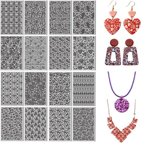CHGCRAFT 16 Sheets 16 Styles Clay Texture Mat Heart Pattern Polymer Clay Texture Sheets Valentine's Day DIY Tools for Pottery Earring Jewelry Making Stamp Engraving Machines, 3.9x2.6inch in Saudi Arabia