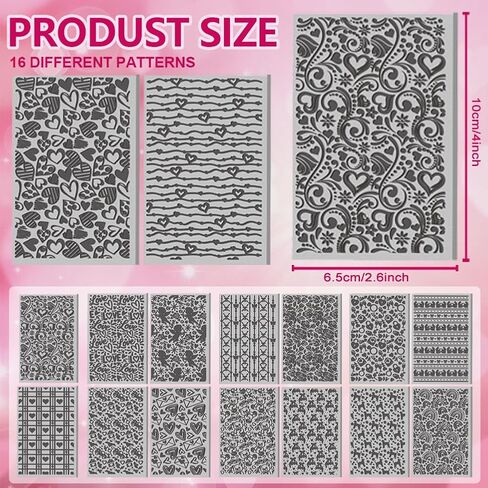 CHGCRAFT 16 Sheets 16 Styles Clay Texture Mat Heart Pattern Polymer Clay Texture Sheets Valentine's Day DIY Tools for Pottery Earring Jewelry Making Stamp Engraving Machines, 3.9x2.6inch in Saudi Arabia