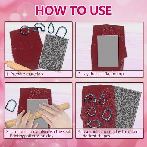 CHGCRAFT 16 Sheets 16 Styles Clay Texture Mat Heart Pattern Polymer Clay Texture Sheets Valentine's Day DIY Tools for Pottery Earring Jewelry Making Stamp Engraving Machines, 3.9x2.6inch in Saudi Arabia