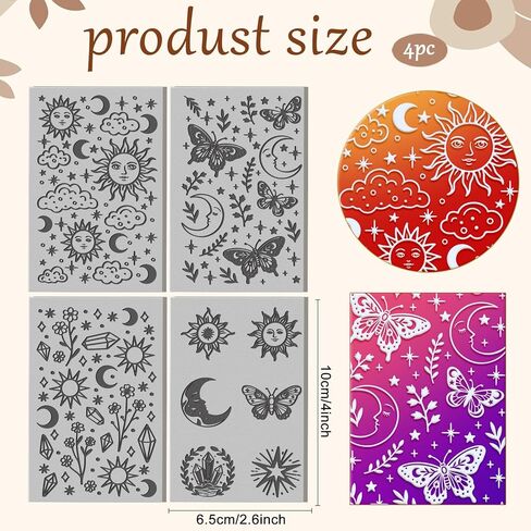 CHGCRAFT 4 Sheets Sun and Moon Divination Elements Clay Texture Mat Flowers Pattern Polymer Clay Texture Sheets DIY Tools for Pottery Earring Jewelry Making Stamp Engraving Machines, 3.9x2.6inch in Saudi Arabia