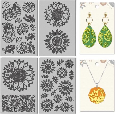 CHGCRAFT 4 Sheets Sun and Moon Divination Elements Clay Texture Mat Flowers Pattern Polymer Clay Texture Sheets DIY Tools for Pottery Earring Jewelry Making Stamp Engraving Machines, 3.9x2.6inch in Saudi Arabia
