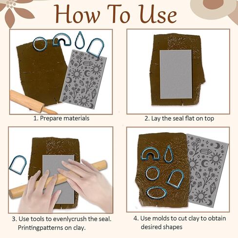 CHGCRAFT 4 Sheets Sun and Moon Divination Elements Clay Texture Mat Flowers Pattern Polymer Clay Texture Sheets DIY Tools for Pottery Earring Jewelry Making Stamp Engraving Machines, 3.9x2.6inch in Saudi Arabia