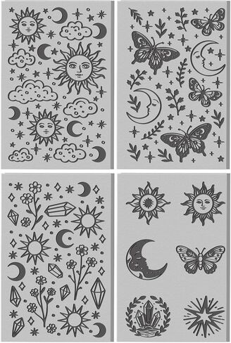 CHGCRAFT 4 Sheets Sun and Moon Divination Elements Clay Texture Mat Flowers Pattern Polymer Clay Texture Sheets DIY Tools for Pottery Earring Jewelry Making Stamp Engraving Machines, 3.9x2.6inch in Saudi Arabia