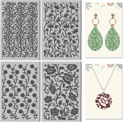 CHGCRAFT 4 Sheets Sun and Moon Divination Elements Clay Texture Mat Flowers Pattern Polymer Clay Texture Sheets DIY Tools for Pottery Earring Jewelry Making Stamp Engraving Machines, 3.9x2.6inch in Saudi Arabia