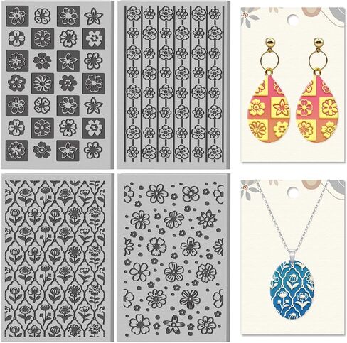 CHGCRAFT 4 Sheets Sun and Moon Divination Elements Clay Texture Mat Flowers Pattern Polymer Clay Texture Sheets DIY Tools for Pottery Earring Jewelry Making Stamp Engraving Machines, 3.9x2.6inch in Saudi Arabia