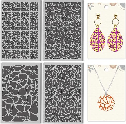 CHGCRAFT 4 Sheets Sun and Moon Divination Elements Clay Texture Mat Flowers Pattern Polymer Clay Texture Sheets DIY Tools for Pottery Earring Jewelry Making Stamp Engraving Machines, 3.9x2.6inch in Saudi Arabia