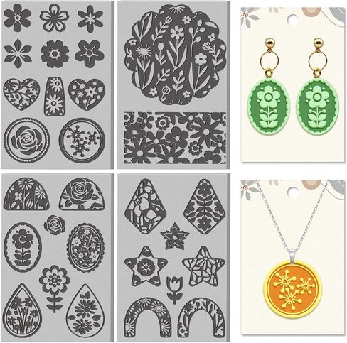 CHGCRAFT 4 Sheets Sun and Moon Divination Elements Clay Texture Mat Flowers Pattern Polymer Clay Texture Sheets DIY Tools for Pottery Earring Jewelry Making Stamp Engraving Machines, 3.9x2.6inch in Saudi Arabia