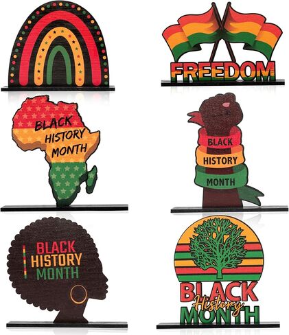 Haooryx Black History Month ديكورات خشبية مركزية - 6 قطع Happy Black History Month Table Top Sign for African American BHM Festival Decor Party Home Holiday Desktop Wood Craft الديكور in Saudi Arabia