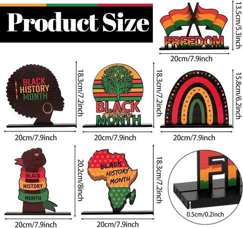 Haooryx Black History Month ديكورات خشبية مركزية - 6 قطع Happy Black History Month Table Top Sign for African American BHM Festival Decor Party Home Holiday Desktop Wood Craft الديكور in Saudi Arabia