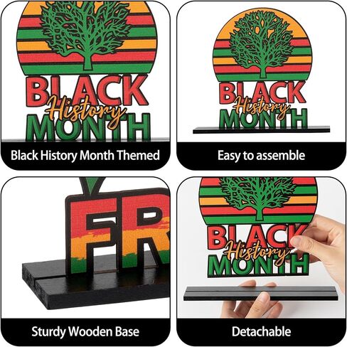 Haooryx Black History Month ديكورات خشبية مركزية - 6 قطع Happy Black History Month Table Top Sign for African American BHM Festival Decor Party Home Holiday Desktop Wood Craft الديكور in Saudi Arabia