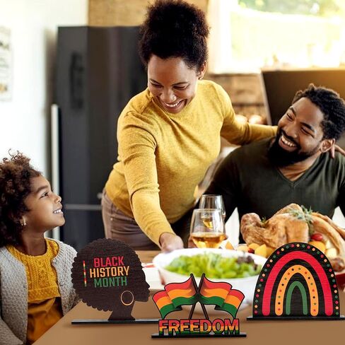 Haooryx Black History Month ديكورات خشبية مركزية - 6 قطع Happy Black History Month Table Top Sign for African American BHM Festival Decor Party Home Holiday Desktop Wood Craft الديكور in Saudi Arabia