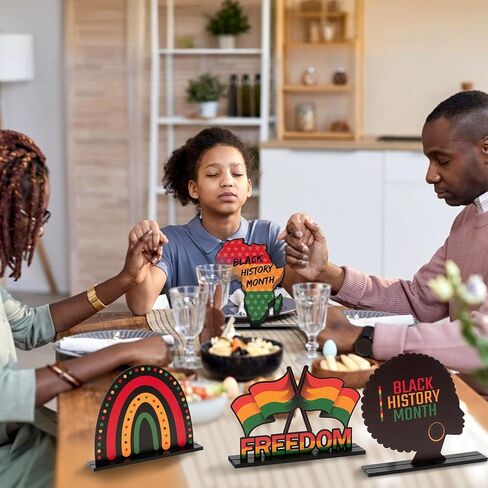 Haooryx Black History Month ديكورات خشبية مركزية - 6 قطع Happy Black History Month Table Top Sign for African American BHM Festival Decor Party Home Holiday Desktop Wood Craft الديكور in Saudi Arabia