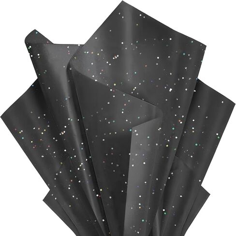 Black Glitter Tissue Paper for Gift Bags 36 Sheets 20 x 20 Inch - Recyclable Wrapping Paper for Weddings, Birthdays, Party & Festival Decorations DIY Craft Supplies in Saudi Arabia