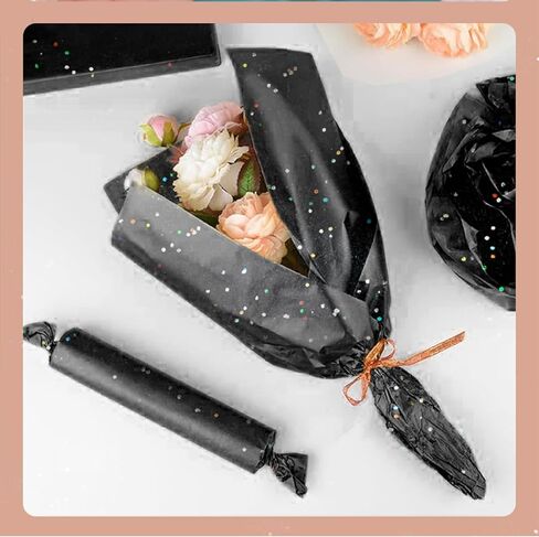 Black Glitter Tissue Paper for Gift Bags 36 Sheets 20 x 20 Inch - Recyclable Wrapping Paper for Weddings, Birthdays, Party & Festival Decorations DIY Craft Supplies in Saudi Arabia