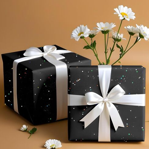 Black Glitter Tissue Paper for Gift Bags 36 Sheets 20 x 20 Inch - Recyclable Wrapping Paper for Weddings, Birthdays, Party & Festival Decorations DIY Craft Supplies in Saudi Arabia