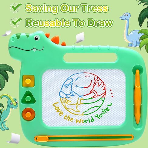 ألعاب الأطفال الصغار 2-3، ألعاب لوحة رسم مغناطيسية على شكل ديناصور لعمر 1 2 3 سنوات من البنات، لعبة ملونة للأطفال من Magna Sturdy Doodle Board، لعبة تعليمية لرسم الحفر للأطفال الصغار 1-3 هدايا عيد الميلاد in Kuwait