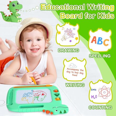 ألعاب الأطفال الصغار 2-3، ألعاب لوحة رسم مغناطيسية على شكل ديناصور لعمر 1 2 3 سنوات من البنات، لعبة ملونة للأطفال من Magna Sturdy Doodle Board، لعبة تعليمية لرسم الحفر للأطفال الصغار 1-3 هدايا عيد الميلاد in Kuwait