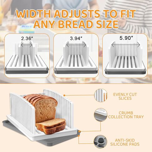 Upgraded Bread Slicer for Toast & Cheese - Adjustable Width Guide, Foldable & Compact, Grey Tray Base, Crumb Tray, Slice Homemade Bread Loaves in Saudi Arabia