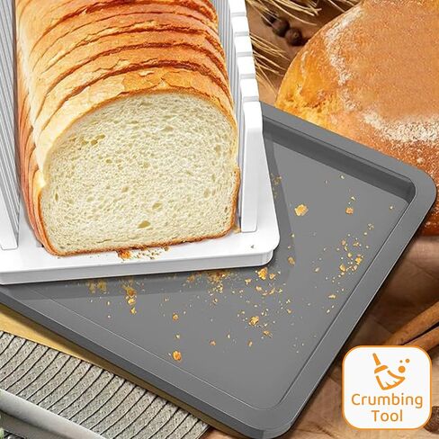 Upgraded Bread Slicer for Toast & Cheese - Adjustable Width Guide, Foldable & Compact, Grey Tray Base, Crumb Tray, Slice Homemade Bread Loaves in Saudi Arabia